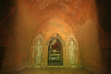 Inside a burmese buddhist temple in Bagan, Myanmar