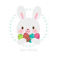 Happy Easter.Cute Easter bunny with Easter eggs