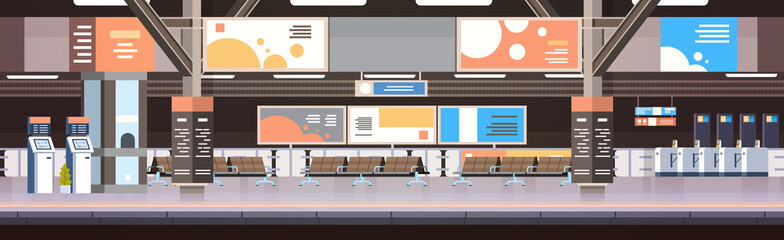 Train Subway Or Railway Station Interior Empty Platform With No Passengers Transport And Transportation Concept Flat Vector Illustration