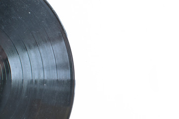 old dusty vinyl record on white background and place for text