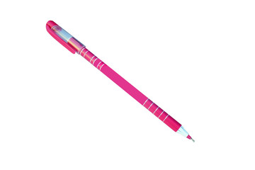 Pink ball point pen isolated on white background	