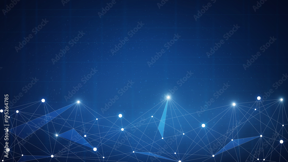 Poster blockchain technology network futuristic hud background with chain of blocks polygon peer to peer ne
