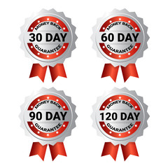 Set Of Medals Money Back Guarantee Template Labels With Ribbon Stickers Collection Isolated Vector Illustration