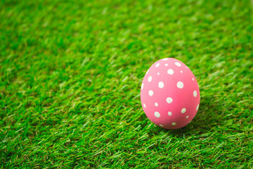 Easter eggs on the green grass.