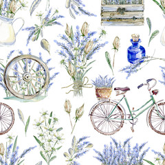 Materiał do szycia Watercolor realistic illustration. Floral seamless pattern. Prov
