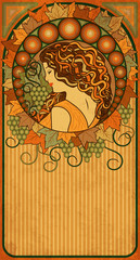 Autumn banner with girl in art nouveau style, vector illustration