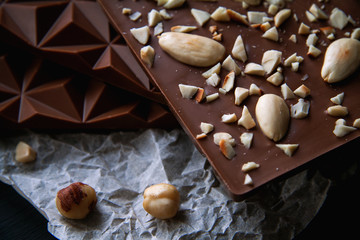 Handmade chochocolate on a black background