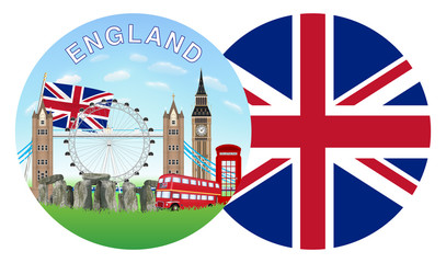 Obraz na płótnie Canvas england flag and landmark round logo vector