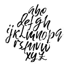 Handdrawn dry brush font. Modern brush lettering. Grunge style alphabet. Vector illustration.