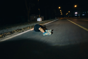 Accident the car hit the runner on the highway road in the midnight, Police slince.