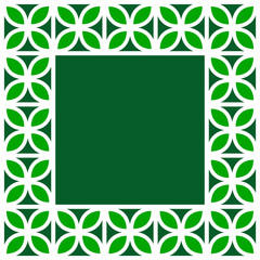 Green and white trefoil leaves lattice geometric square frame, vector