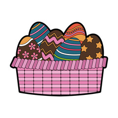 Easter eggs on basket cartoon vector illustration graphic design