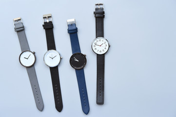 Set of multicolored wristwatches for background