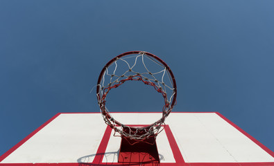 Backboard of bassketball game.