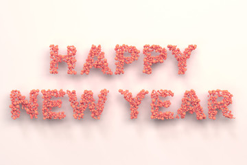 Happy New Year words from red balls on white background
