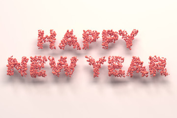 Happy New Year words from red balls on white background