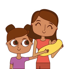 portrait mom carrying her baby and daughter