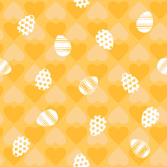abstract yellow background with hearts and eggs. vector seamless pattern. easter background