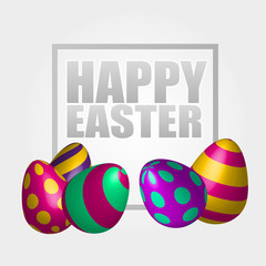 Happy Easter background with realistic decorated eggs. Greeting card design