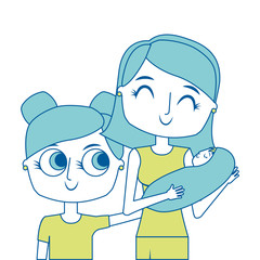 portrait mom carrying her baby and daughter