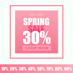 Spring Sale banner template. Vector illustration in pink color - discount card