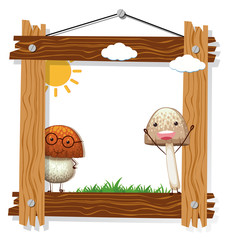 Wooden frame with mushrooms