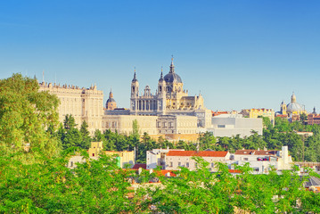 Fototapeta na wymiar Panorama view on Royal Palace (Palacio Real) in the capital of S