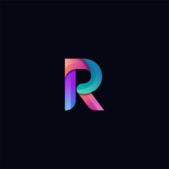 Abstract colorful  letter R  logo icon.  for corporate identity design isolated on dark background.