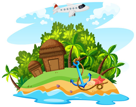 Summer theme with airplane and island