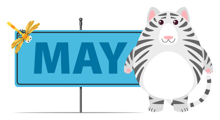 Gray cat and sign for May