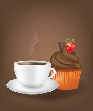 Coffee cup with cupcake, vector
