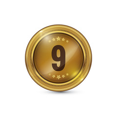 9 Number Circular Vector Gold Web Icon
