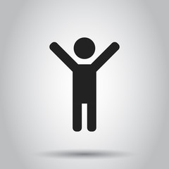 Happy man with hands up vector icon. People happy sign illustration. Business concept simple flat pictogram on isolated background.