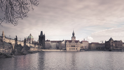 Naklejka premium Vintage panorama of Charles bridge