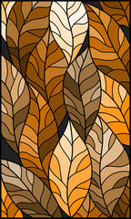 Illustration in stained glass style with leaves,brown tone, sepia 