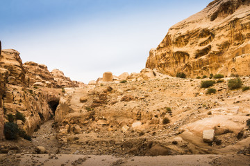 Fototapeta premium Siq canyon, which goes to the ancient city Petra and rocks in it