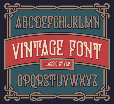 Vintage font set with old label design template