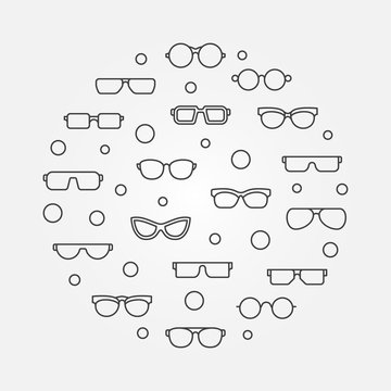Vector glasses round illustration in thin line style 