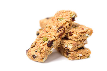 Snack bar or energy bar isolated on white background