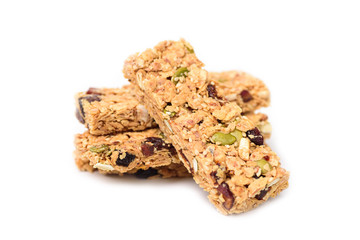 Snack bar or energy bar isolated on white background
