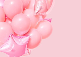 Pink birthday air balloons pink background mockup