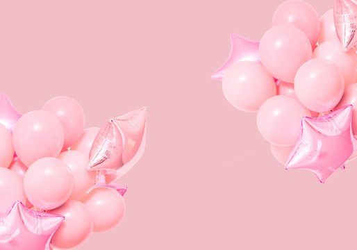 Fototapeta Pink birthday air balloons mint background mockup