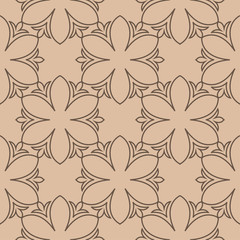 Brown floral ornament on beige background. Seamless pattern