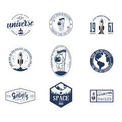 Obraz premium Space - set banner, planets in the universe, can be used as a patch, badge, sticker. Vector illustration.