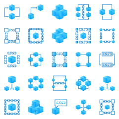 Blockchain colorful icons. Vector bright block chain signs