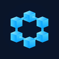 Obraz premium Ikona wektor jasny niebieski blok łańcucha. Znak Blockchain