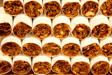 Heap of Tobacco Cigarettes, stack as a background texture close up