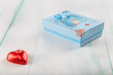 beautiful miniature striped gift box with lettering and bow