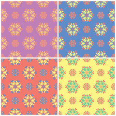 Colored floral seamless backgrounds. Set of bright patterns with flower elements