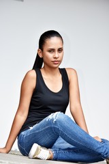 Sitting Cute Girl Student